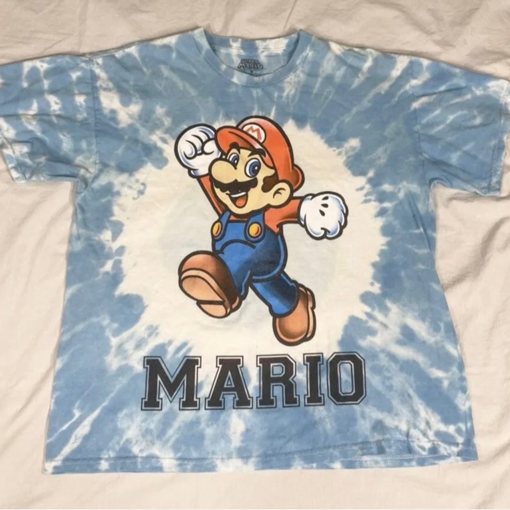 Mario Bros Mens Blue Washed Print Short Sleeve T-Shirt Size M
